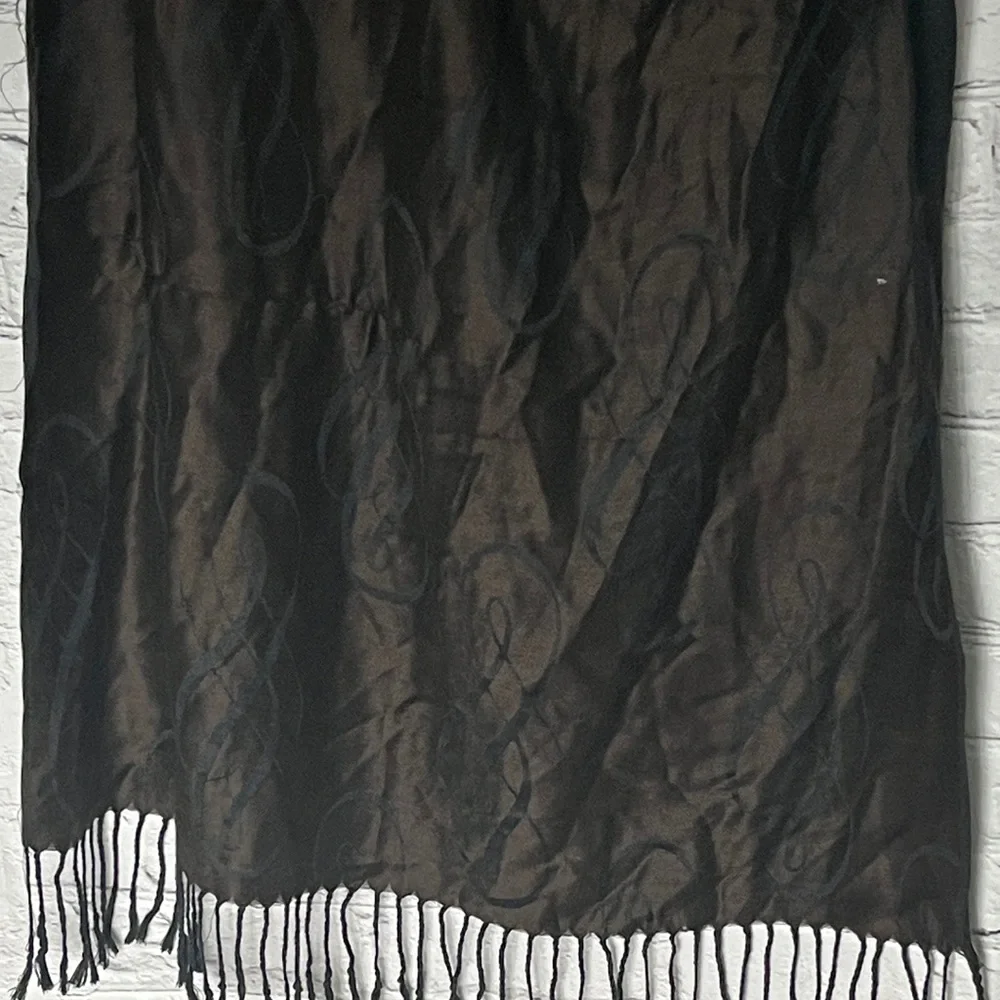 Elegant Black/Brown reversible 100%Cashmere Afghan Fringe Scarf